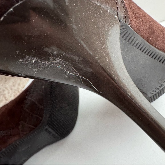 Nine West Top Dollar suede and croc print Dark Brown Suede leather Ankle Booties - Picture 13 of 14